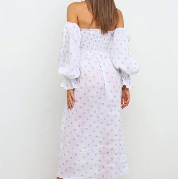 Petal + Pup Womens Gabriella Linen Off Shoulder Milkmaid Midi Dress Size 4 Beach - Picture 2 of 15